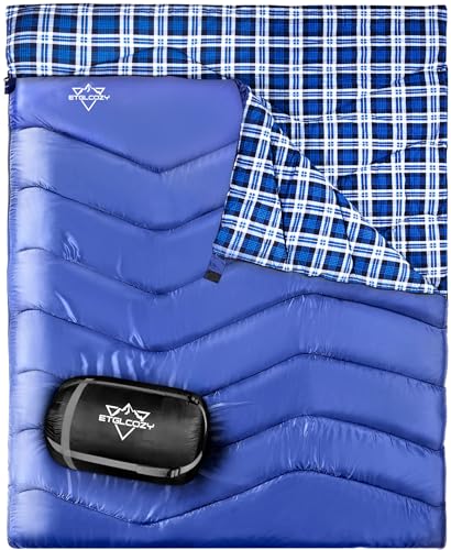 ETGLCOZY Doppelschlafsack für Camping, 221 x 160 cm, extra breiter wasserdichter Schlafsack für 2 Personen, 3 Jahreszeiten, für Erwachsene oder Jugendliche, mit Tragetasche (Marineblau) von ETGLCOZY