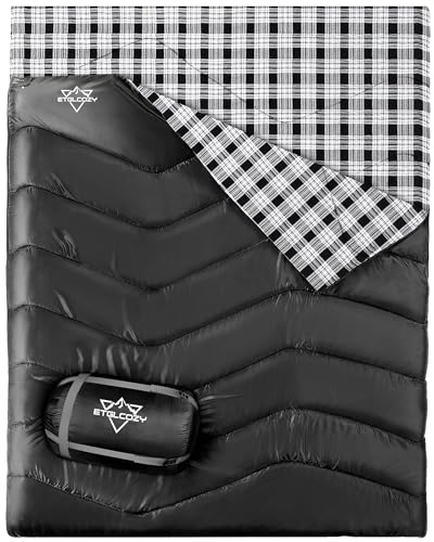 ETGLCOZY Schlafsack für Zwei Doppelschlafplatz für Erwachsene 2 Personen, schwarz/weiß, Double(220x160cm) von ETGLCOZY