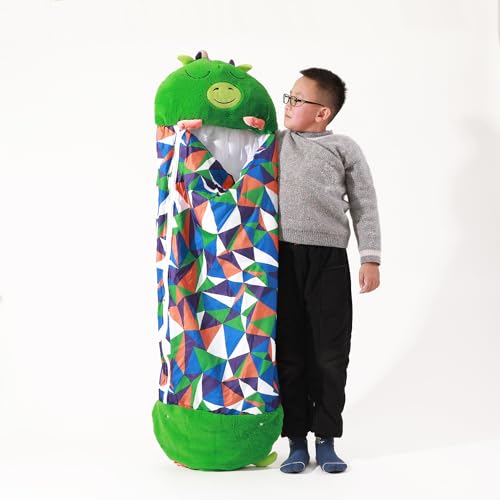 Kinder-Schlafsack mit Kissen, Napper-Kissen, Schlafsack, faltbar, 2-in-1-Schlafsack, weich, warm, Schlafsack, Kissen (Dinosaurier, 180 x 70 cm) von ETRAVEL