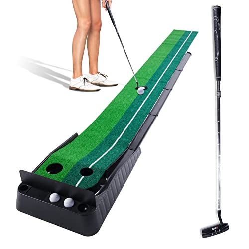 Golf Puttingmatte Indoor Outdoor Auto Ball Return Professional Portable Putting Trainer Set 3M mit Putter von EUOSEN