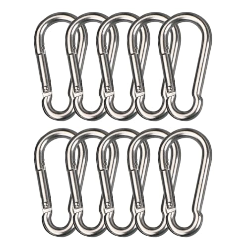 EUPSIIU 10 Stück Karabiner, 50x5mm Karabinerhaken Klein, Mini Edelstahl Clip Schnapphaken Schlüssel Karabiner Für Rucksack Reisen Wandern Gürtel Zelt Camping(Silver) von EUPSIIU