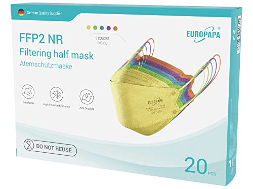 EUROPAPA® 40x FFP2 Fisch-Form Bunt Masken Atemschutzmaske Staubschutzmasken hygienisch einzelverpackt Stelle zertifiziert EN149 Mundschutzmaske EU2016/425 von EUROPAPA