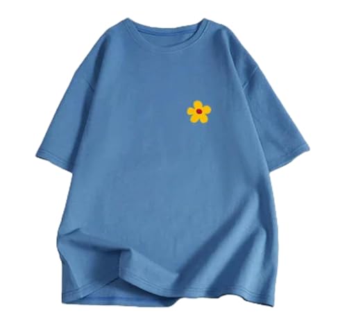 EUUDROBY T-Shirts für Damen Top-Halbe Ärmel 200 Kg Plusfett, Um Lose Baumwoll-T-Shirt-Frauen Kurzärmel Zu Erhöhen-Blau-L von EUUDROBY