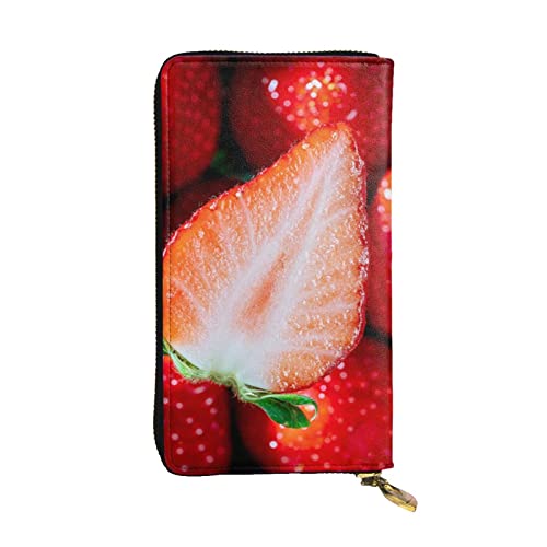 EVANEM Strawberry Damen Lange Geldbörse - Leder Reißverschluss Clutch Geldbörse - Stilvolle Münzbörse mit Kartenfächern, erdbeere, Einheitsgröße von EVANEM