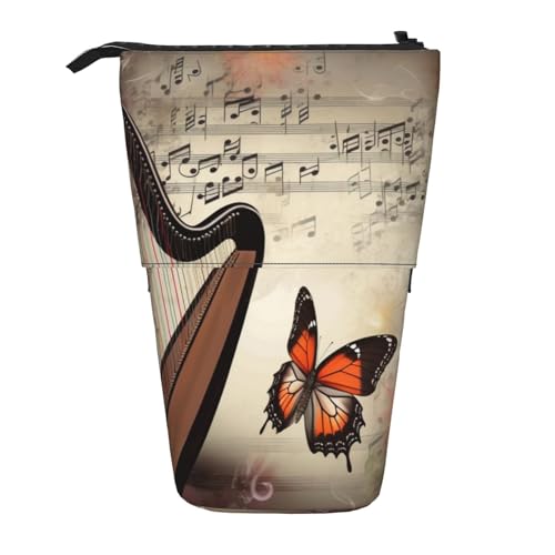 EVANEM Teleskop Federmäppchen Schreibwaren Fall für Büro Musik Note Stehende Bleistifttasche Pop up Bleistifthalter Stifthalter für Urlaub Geschenk Stand-up Organizer Retractable Pencil Pouch, Harfe von EVANEM