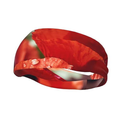 Schönes rotes Mohnblumen-modisches Sport-dekoratives Schweißband, rutschfestes, atmungsaktives und schweißabsorbierendes Stirnband für Männer und Frauen, geeignet für Lauf- und Fitnesssport. von EVANEM