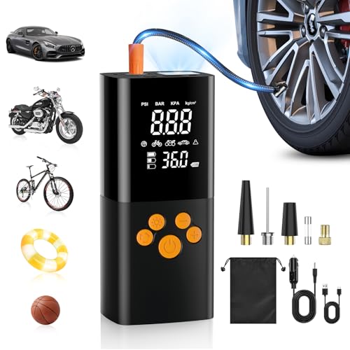 Elektrische Luftpumpe Tragbare Fahrradpumpe mit 10000mAh Akku Kompressor 150PSI Fahrradpumpe akku mit Manometer/LED-Licht geeignet, Akku luftpumpe mit USB/LED-Licht für Auto Fahrrad Motorrad Bälle von EVARY
