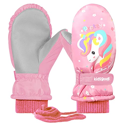 EVBEA Skihandschuhe Herren Kinder Damen Snowboard Handschuhe Wasserdicht Winter Extrem Warm Atmungsaktiv Futter Leicht Thermohandschuhe Fäustlinge Rosa Unicorn von EVBEA