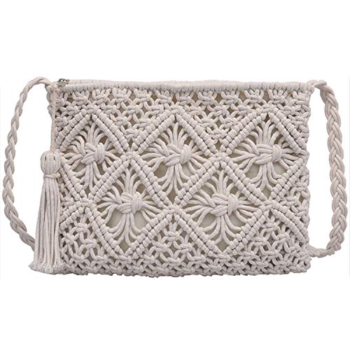 EVEOUT Clutch für Damen Stroh Handtasche Vintage handgewebte Tasche Sommer Strandtasche Weiß von EVEOUT