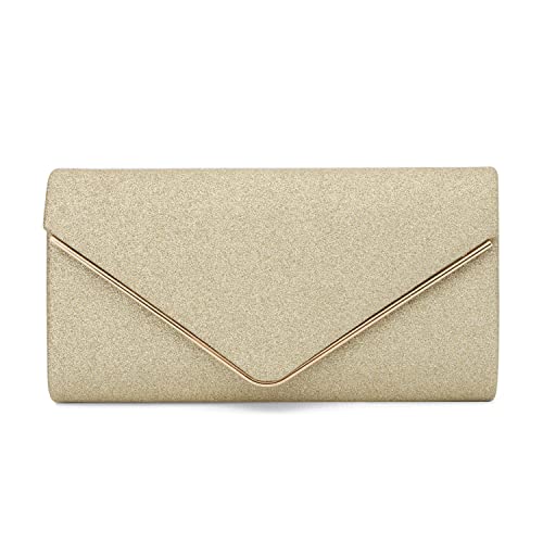 EVEOUT Damen Pailletten Abend Clutch Funkeln Handtasche mit Kette Elegante Brautumhängetasche mit Umschlag Hochzeit Party Abschlussball Geldbörse Gold von EVEOUT