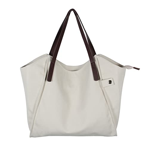 EVEOUT Damen Segeltuch Schultertasche Hohe Kapazität Hobo-Shopper Einkaufstasche für die Arbeitsschule Lässige Handtasche Weiß von EVEOUT