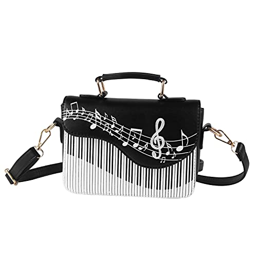 EVEOUT Damen stilvolle Klavier Muster Handtasche Schulter Geldbörse, Umhängetasche für Damen (Stil 5 Schwarz) von EVEOUT