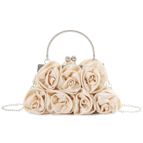 EVEOUT Elegante Satin Blume Abend Handtasche mit Kette für Damen Hochzeitstasche Braut Clutch Handtasche Geldbörsen von EVEOUT