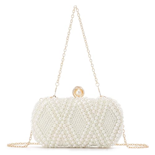 EVEOUT Damen Perlen Clutch Handtaschen Elegante Hochzeitstaschen Abendtasche Brauttasche Umhängetasche für Party Abschlussball von EVEOUT