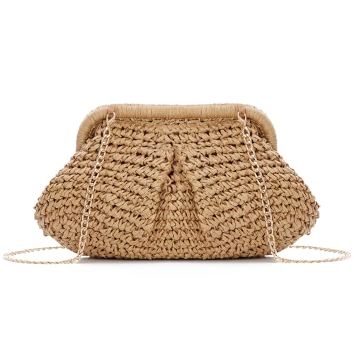 EVEOUT Stroh Clutch für Damen Gewebte Handtasche in Wolkenform mit Riemen Sommer Strand Stroh Umhängetasche in Knödelform Clutch für Hochzeit Party von EVEOUT