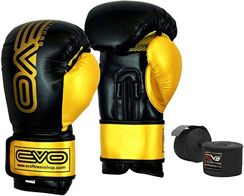 Evo Pro Boxhandschuhe MMA Boxsack Sparring Muay Thai Kick Boxen Training Handschuh mit gratis Boxen Handschützer - 10 Oz von EVO Fitness