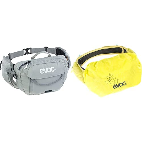 EVOC HIP Pack 3 Hüfttasche & RAINCOVER Sleeve HIP Pack Regenschutz (Verstellbarer Hüftgurt, bis zu 3l Volumen, stylishe Schutzhülle für Bauchtaschen, großzügiger Stauraum), Steingrau/Gelb von EVOC