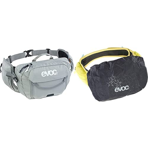 EVOC HIP Pack 3 Hüfttasche & RAINCOVER Sleeve HIP Pack Regenschutz (Verstellbarer Hüftgurt, bis zu 3l Volumen, stylishe Schutzhülle für Bauchtaschen, inkl. 1,5l Hydration Bladder), Steingrau/Schwarz von EVOC