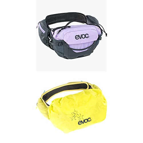 EVOC HIP Pack PRO 3 Hüfttasche & RAINCOVER Sleeve HIP Pack Regenschutz (Verstellbarer Hüftgurt, bis zu 3l Volumen, stylishe Schutzhülle für Bauchtaschen, großzügiger Stauraum), Mehrfarbig/Gelb von EVOC