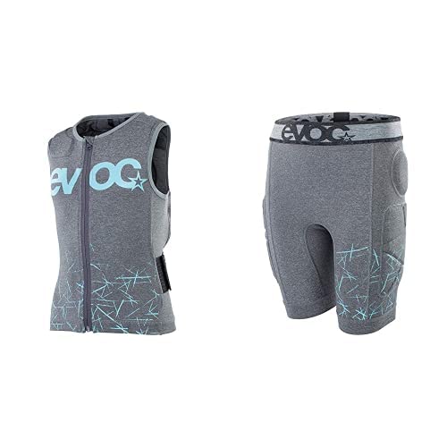 EVOC Protector Vest Kids Protektorweste & Crash Pants Kids Fahrradhose, Schutzkleidung für Kinder (Größe: JS, LITESHIELD Plus-Rückenprotektor, Polsterungen für Hüfte, Becken & Steißbein), Carbon Grau von EVOC