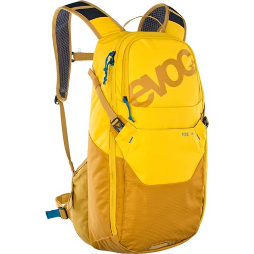 EVOC RIDE 16 Fahrradrucksack, Backpack für Outdoor-Aktivitäten & Alltag (Trekkingrucksack, cleveres Taschenmanagement, belüftet durch Rückenpolsterung, Trinkrucksack mit Trinkblasenfach), Curry/Lehm von EVOC