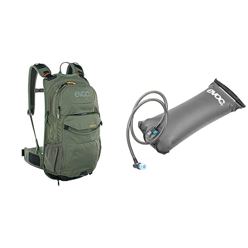 EVOC STAGE 12 Backpack Outdoor HYDRATION BLADDER 3L Trinkblase für den Rucksack (12L, Rückenbelüftung, verstellbare Schultergurte, Werkzeugfach, Trinkblasenfach), Dunkeloliv/Carbon Grau von EVOC