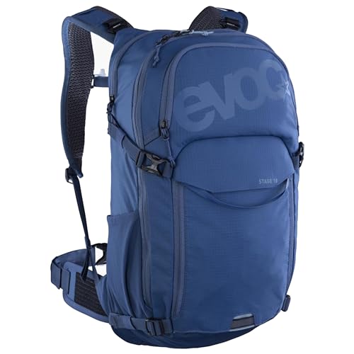 EVOC STAGE 18, Backpack (verstellbare Schultergurte durch BRACE LINK, AIR FLOW CONTACT SYSTEM, inkl. Trinkblasenfach, Werkzeugfach und Komprimierungsgurte, One Size), Denim von EVOC