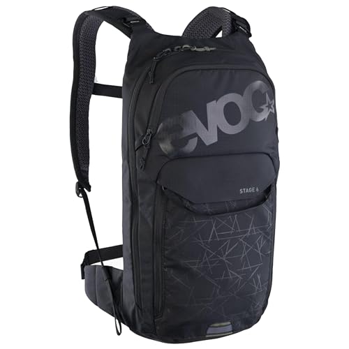EVOC STAGE 6 Backpack, Fahrradrucksack (Brace link Schultergurte, Air flow contact system, PFC-frei, leicht und kompakt, trekkingrucksack, ideal für Mountainbiker, One Size), Black von EVOC