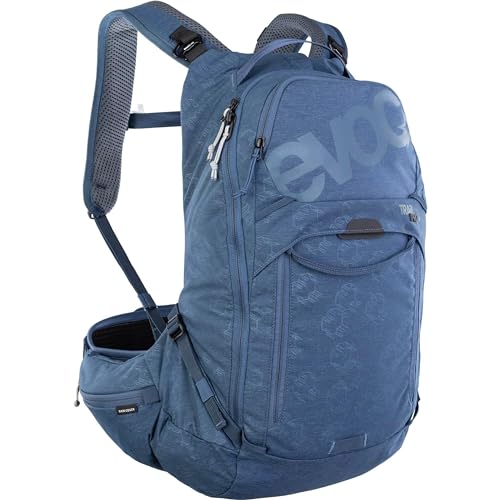 EVOC TRAIL PRO 16l Protektor Rucksack für Tagestouren & Trailriding, Fahrradrucksack (Backpack mit LITESHIELD PLUS Rückenprotektor, extra leicht, 3l Trinkblasenfach, Größe: S/M), Denim von EVOC