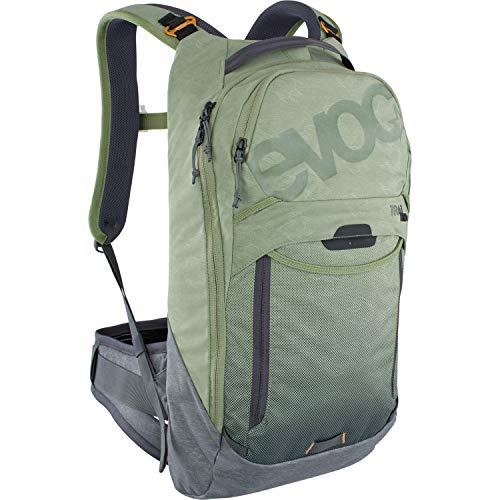 EVOC TRAIL PRO 10l Rucksack für Trailriding & Renneinsätze, Backpack (leichter Fahrradrucksack, LITESHIELD PLUS Rückenprotektor, 3l Trinkblasenfach, Größe: S/M), Olive / Carbon Grau von EVOC