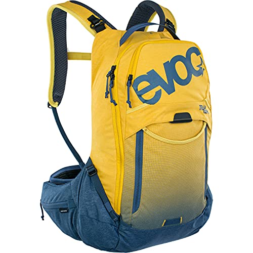 EVOC TRAIL PRO 16l Protektor Rucksack für Tagestouren & Trailriding, Fahrradrucksack (Backpack mit LITESHIELD PLUS Rückenprotektor, extra leicht, 3l Trinkblasenfach, Größe: L/XL), Curry/Denim von EVOC
