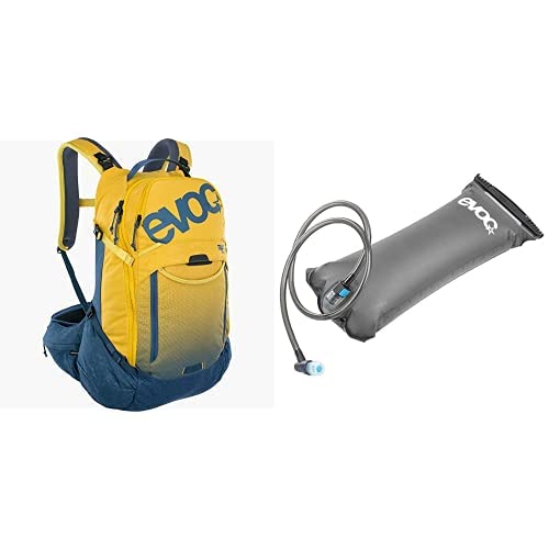 EVOC Unisex - Erwachsene Trail PRO Backpack HYDRATION BLADDER 3L Trinkblase für den Rucksack (26L, Größe: L/XL, Rückenprotektor, individuelle Schultergurte), Curry/Denim/Carbon Grau von EVOC