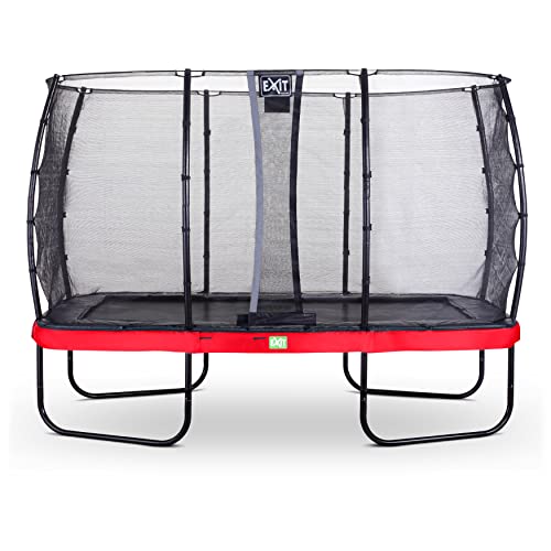 EXIT Toys Elegant Rechteckiges Trampolin - Mit Economy Sicherheitsnetz - Mit Fußschutzsystem - Rostfrei - Wasserbeständig - Einfache Montage - Trampolin Garten - 244x427cm - Rot von EXIT TOYS