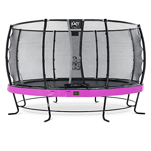 EXIT Toys Elegant Premium Rundes Trampolin - Mit Deluxe Sicherheitsnetz - Extra Starker und Stabiler Rahmen - Lange Federn - Rostfrei - Einfache Montage - Luxuriöse Ausführung - ø427cm - Lila von EXIT TOYS