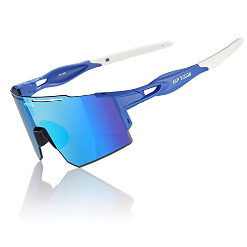 EXP VISION Polarisierte Fahrradbrille, UV 400 Sportbrille, Winddichte Fahrradbrille zum Laufen Wandern Golf Angeln Fahren (Blau) von EXP VISION