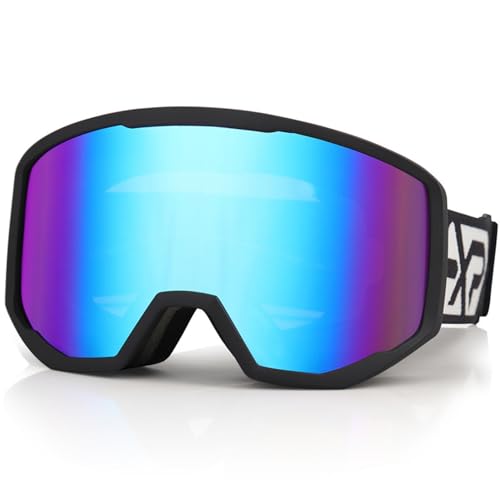 EXP VISION Skibrille für Damen und Herren, Snowboard Brille Schneebrille OTG 100% UV-Schutz Skibrille für brillenträger, Anti-Nebel Snowboard Brille Ski Goggles (Blau) von EXP VISION