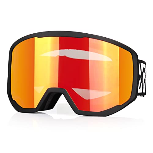 EXP VISION Skibrille für Damen und Herren, Snowboard Brille Schneebrille OTG 100% UV-Schutz Skibrille für brillenträger, Anti-Nebel Snowboard Brille Ski Goggles (Schwarzer Rahmen Rot) von EXP VISION