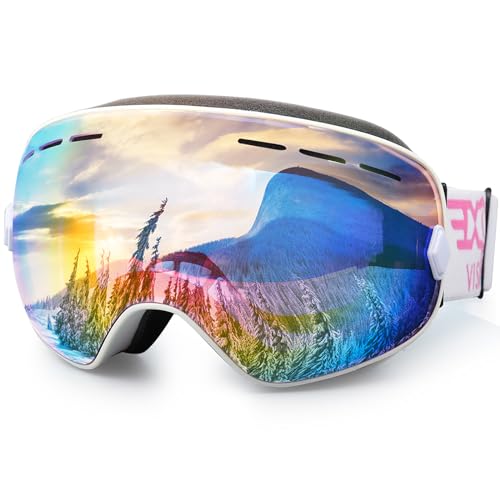 EXP VISION Snowboard Skibrille für Herren Damen Jugend, 100% UV400 Schutz Anti Beschlag über der Brille Winter Schneebrille mit sphärischer abnehmbarer Scheibe (Pink) von EXP VISION
