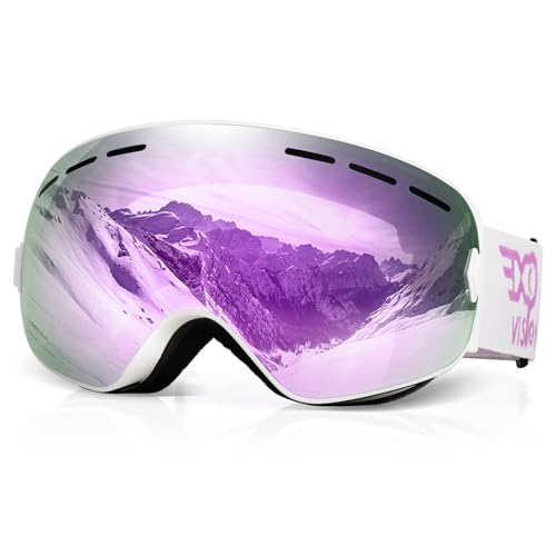 EXP VISION Snowboard Skibrille für Herren Damen Jugend, 100% UV400 Schutz Anti Beschlag über der Brille Winter Schneebrille mit sphärischer abnehmbarer Scheibe (lila) von EXP VISION
