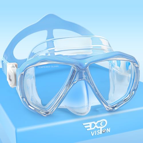 Kinder Taucherbrille, 180° Anti-Beschlag Kinder Schwimmmaske Gehärtetes Glas Schwimmbrille mit Nasenschutz Anti-Leck Tauchmaske für 4-15 Jungen Mädchen Jugend (Harry Blau) von EXP VISION