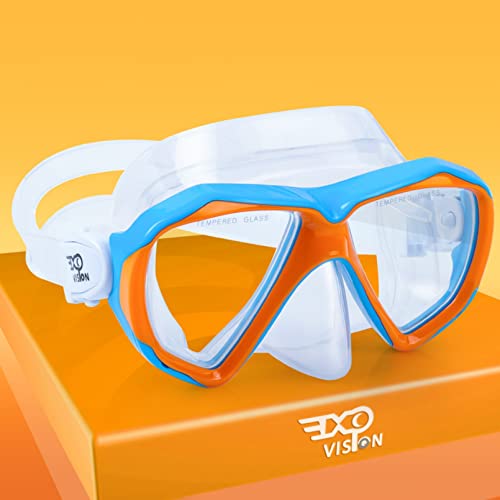 Kinder Taucherbrille, 180° Anti-Beschlag Kinder Schwimmmaske Gehärtetes Glas Schwimmbrille mit Nasenschutz Anti-Leck Tauchmaske für 4-15 Jungen Mädchen Jugend (Orange&Blau) von EXP VISION
