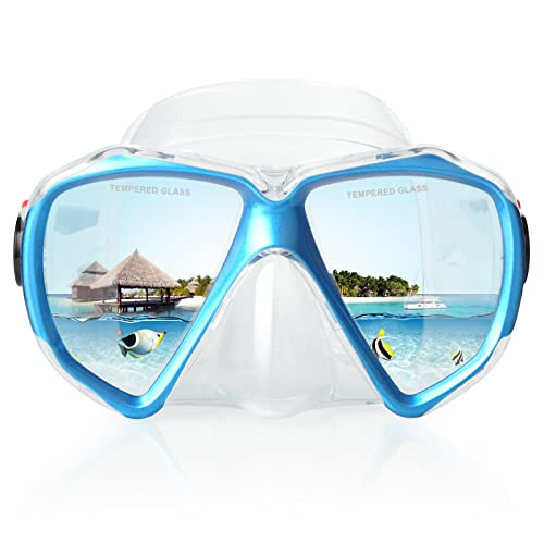 Taucherbrille für Erwachsene mit Anti-Nebel Schnorchelmaske, Schwimmmaske gehärtetem Glas und Nasenabdeckung zum Schnorcheln und Schwimmen (See Blau) von EXP VISION