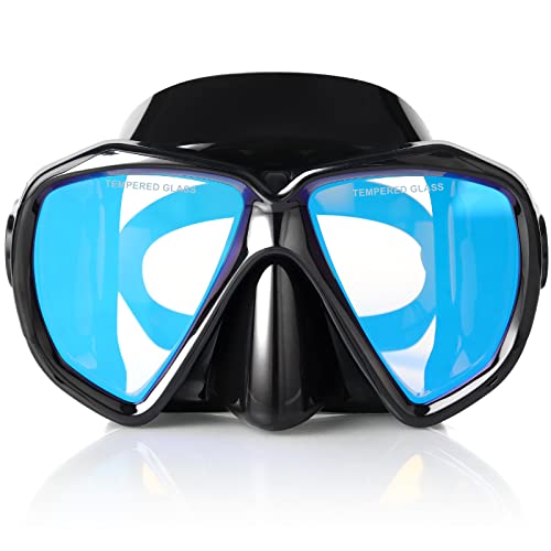 Taucherbrille für Erwachsene mit Anti-Nebel Schnorchelmaske, Schwimmmaske gehärtetem Glas und Nasenabdeckung zum Schnorcheln und Schwimmen (Blaue Linse) von EXP VISION
