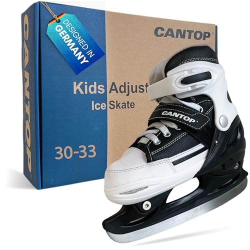 EXPLORER Cantop Schlittschuhe Kinder verstellbar Größe 30-33 für Jungen, Mädchen, Damen und Herren Eishockey Schlittschuh im Sneaker Design in Schwarz Weiß von EXPLORER