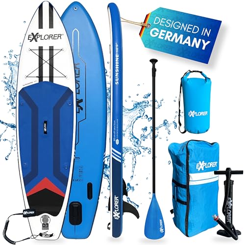 𝗘𝗫𝗣𝗟𝗢𝗥𝗘𝗥 Sunshine SUP Fusion Stand Up Paddling Board bis 150kg Komplettset mit Alu-Paddel, Rucksack, Pumpe, Finne und Flickenset… von EXPLORER