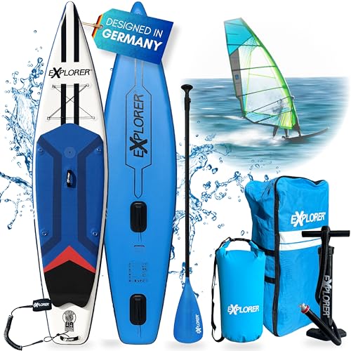 𝗘𝗫𝗣𝗟𝗢𝗥𝗘𝗥 Windsurf Tourer 11.6 SUP Fusion Stand Up Paddling Board bis 180kg Komplettset mit Alu-Paddel, Rucksack, Pumpe, Finne und Flickenset… von EXPLORER