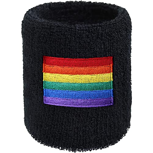 Regenbogen Armband Sport Schweissband LGBTQ Bunte Regenbogenflagge Gay Pride Lesbische Friedensfahne auf Schweißband gestickt Love is Love Wristband Pulswärmer von EXPRESS-STICKEREI