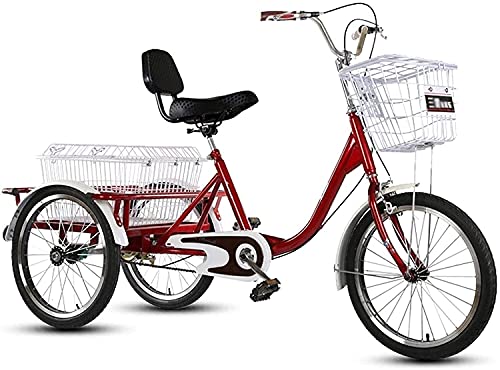 EYRMQWJPC Dreirad für Erwachsene Dreirad for Erwachsene, 3 Räder, 1 Geschwindigkeit, 20 Zoll, mit Rückenlehne und Körben for Senioren von EYRMQWJPC