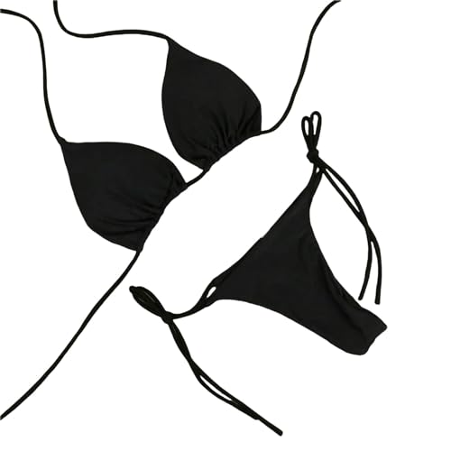 EZCOMF Bikini Damen Set 3 Pack Summer Solid Bikini Sets Women Biege Seite G-String Tanga Badeanzug Weiblicher Verband Badeanzug Badekleidung Biquini-schwarz-m-3 Pack von EZCOMF