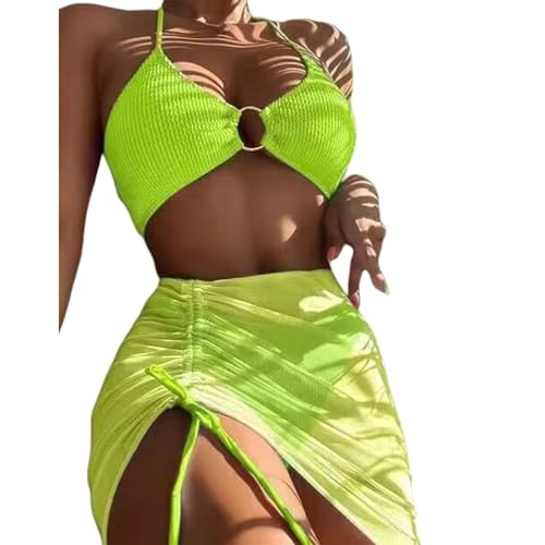 EZCOMF Bikini Damen Set Elastischer Bikini-Set Für Sommer Dreiteilige Feste Farbschnüre-Frauen Badeanzug Strandanzug Badeanzug Badebekleidung-b-XL von EZCOMF